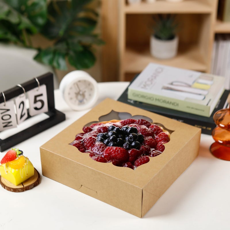 NPLUX 20 Pack Pie Boxes 10x10x3inch Bakery Boxes with Window Dessert Pastry Boxes Pie Boxes 10 inch for Pies Cheesecake and Chocolate Covered Strawberries (Brown) - Image 2